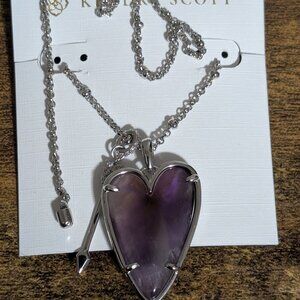 NWT Kendra Scott Ansley Heart Rhodium Long Pendant Necklace in Amethyst